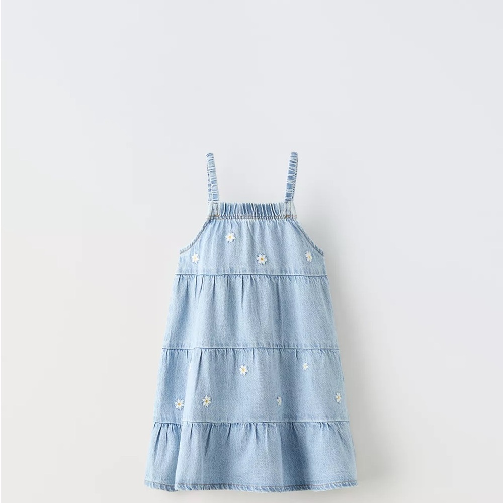 Light Blue Denim Dress with Floral Embroidery